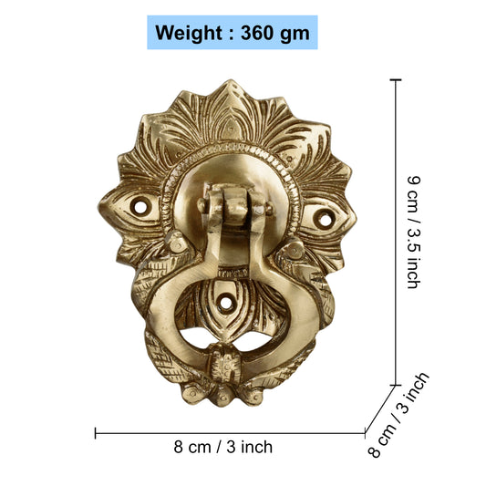 Brass Ethnic Carved Peacock Over Ring Main Door Knocker with Antique Finish (Diameter - 8 cm, Weight – 360 gm) - View 2