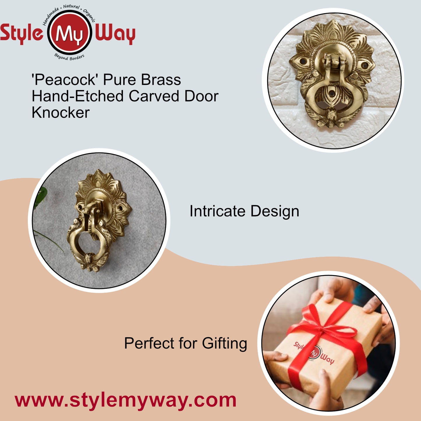 Brass Ethnic Carved Peacock Over Ring Main Door Knocker with Antique Finish (Diameter - 8 cm, Weight – 360 gm) - View 6