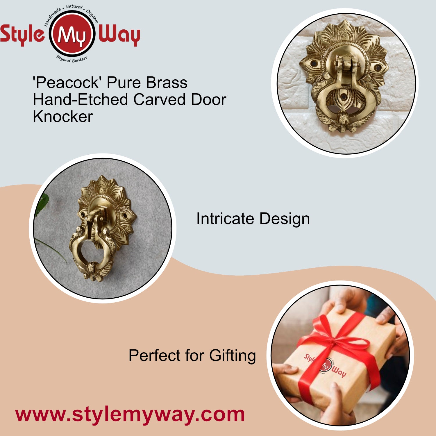 Brass Ethnic Carved Peacock Over Ring Main Door Knocker with Antique Finish (Diameter - 8 cm, Weight – 360 gm) - View 6