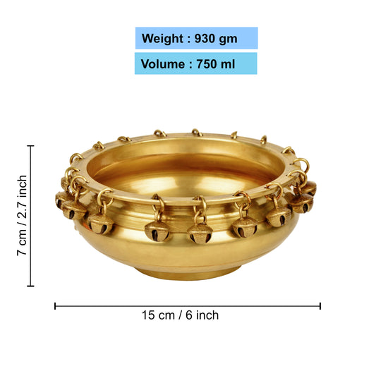 Handcrafted Premium Decorative Brass Urli with Ghungroo (Diameter – 15 cm, Weight – 930 gm) - View 2