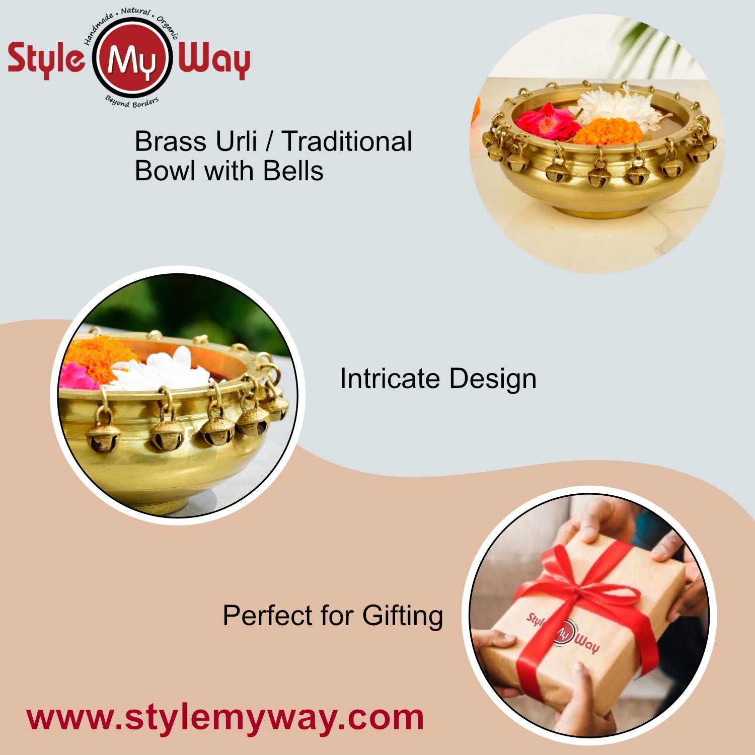 Handcrafted Premium Decorative Brass Urli with Ghungroo (Diameter – 15 cm, Weight – 930 gm) - View 6