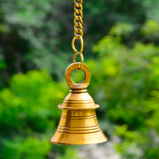 StyleMyway Pure Brass Antique Hanging Temple Bell (6.5 x 6.5 x 10 cm, 430 gm, Chain-42 cm)