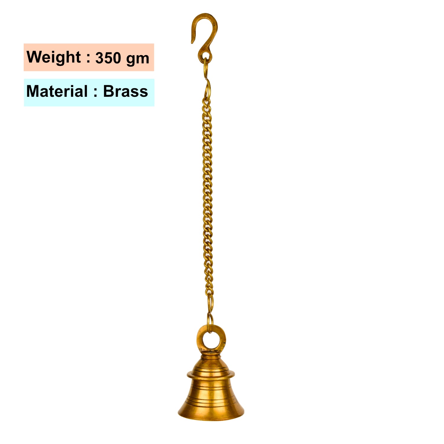 StyleMyway Pure Brass Antique Hanging Temple Bell (6.5 x 6.5 x 10 cm, 430 gm, Chain-42 cm) - View 4
