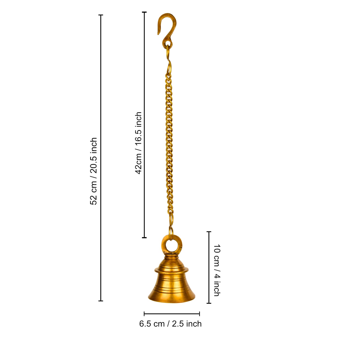 StyleMyway Pure Brass Antique Hanging Temple Bell (6.5 x 6.5 x 10 cm, 430 gm, Chain-42 cm) - View 2