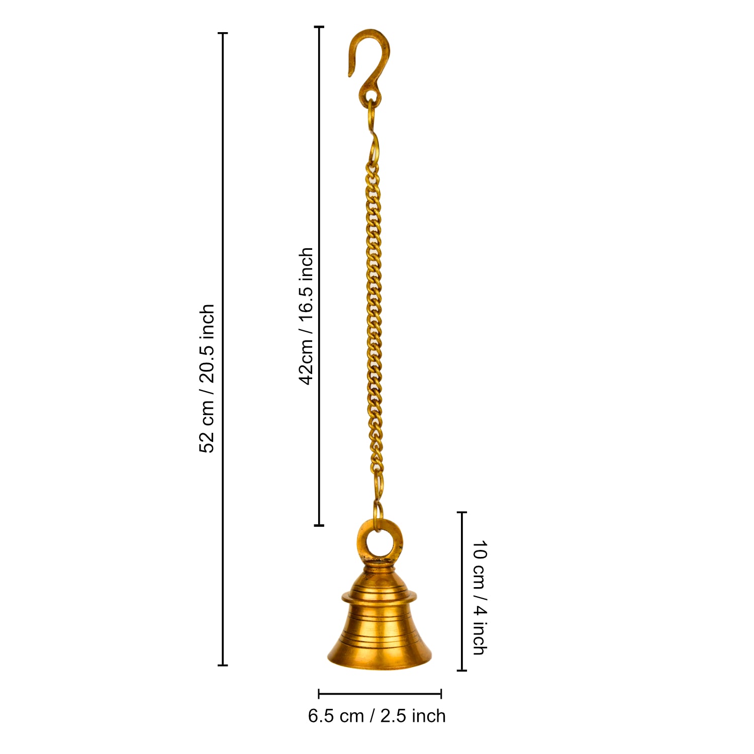 StyleMyway Pure Brass Antique Hanging Temple Bell (6.5 x 6.5 x 10 cm, 430 gm, Chain-42 cm) - View 2