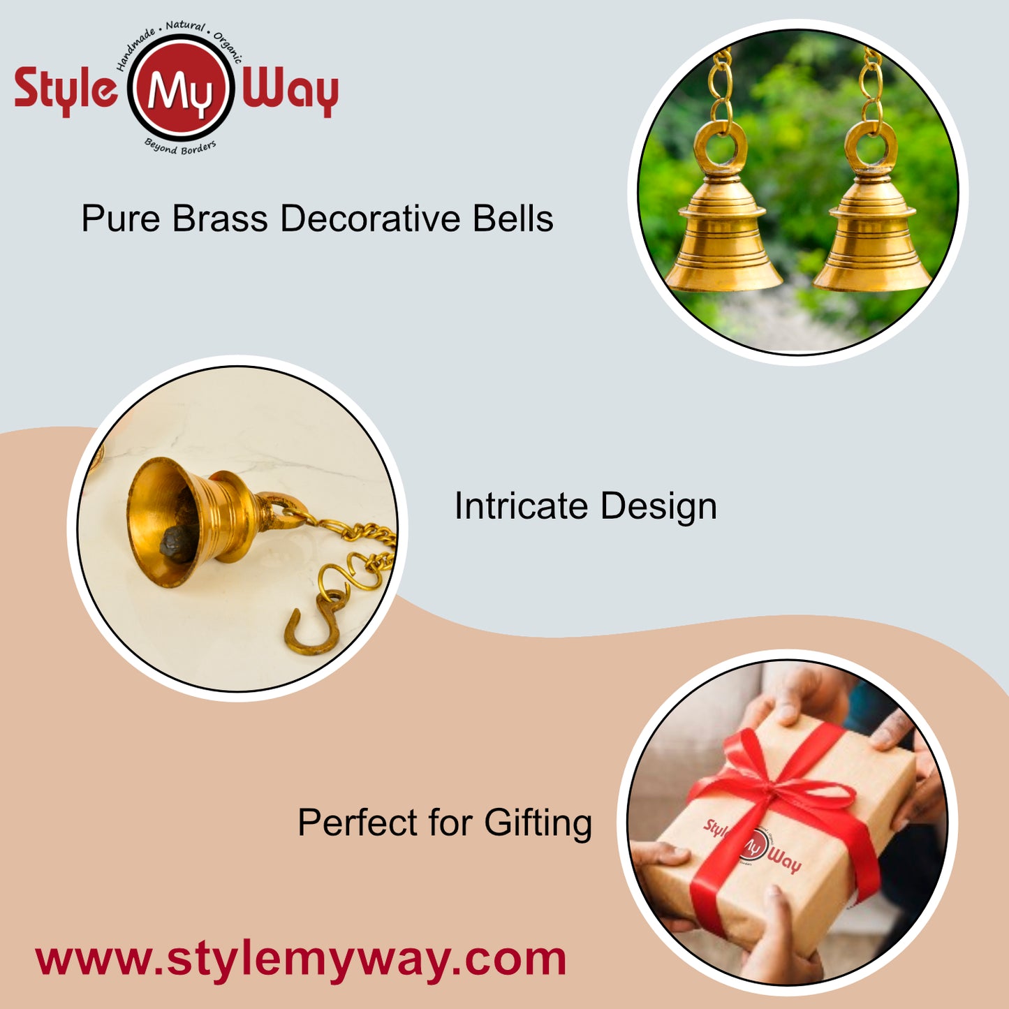 StyleMyway Pure Brass Antique Hanging Temple Bell (6.5 x 6.5 x 10 cm, 430 gm, Chain-42 cm) - View 6