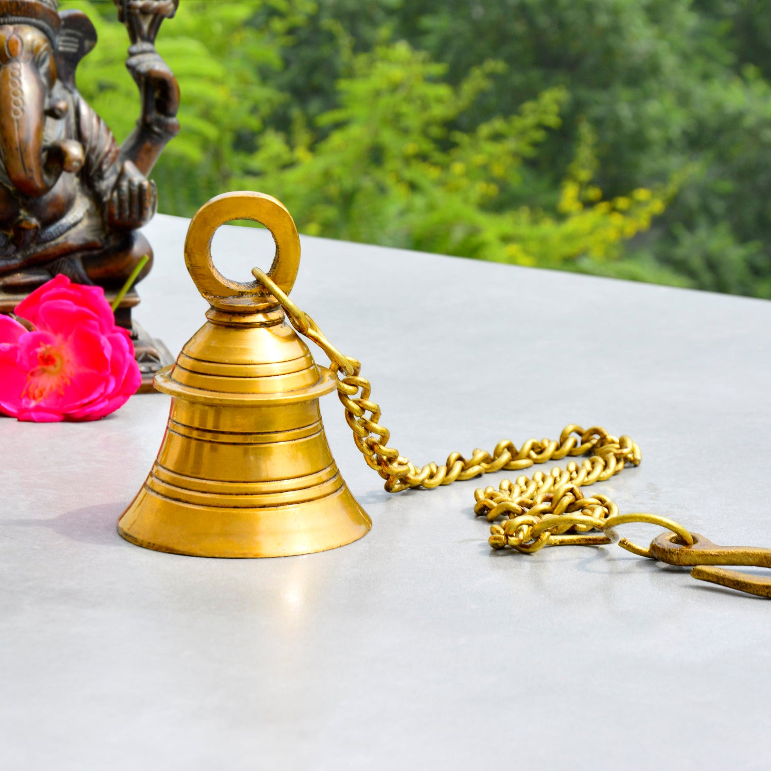 StyleMyway Pure Brass Antique Hanging Temple Bell (6.5 x 6.5 x 10 cm, 430 gm, Chain-42 cm) - View 7
