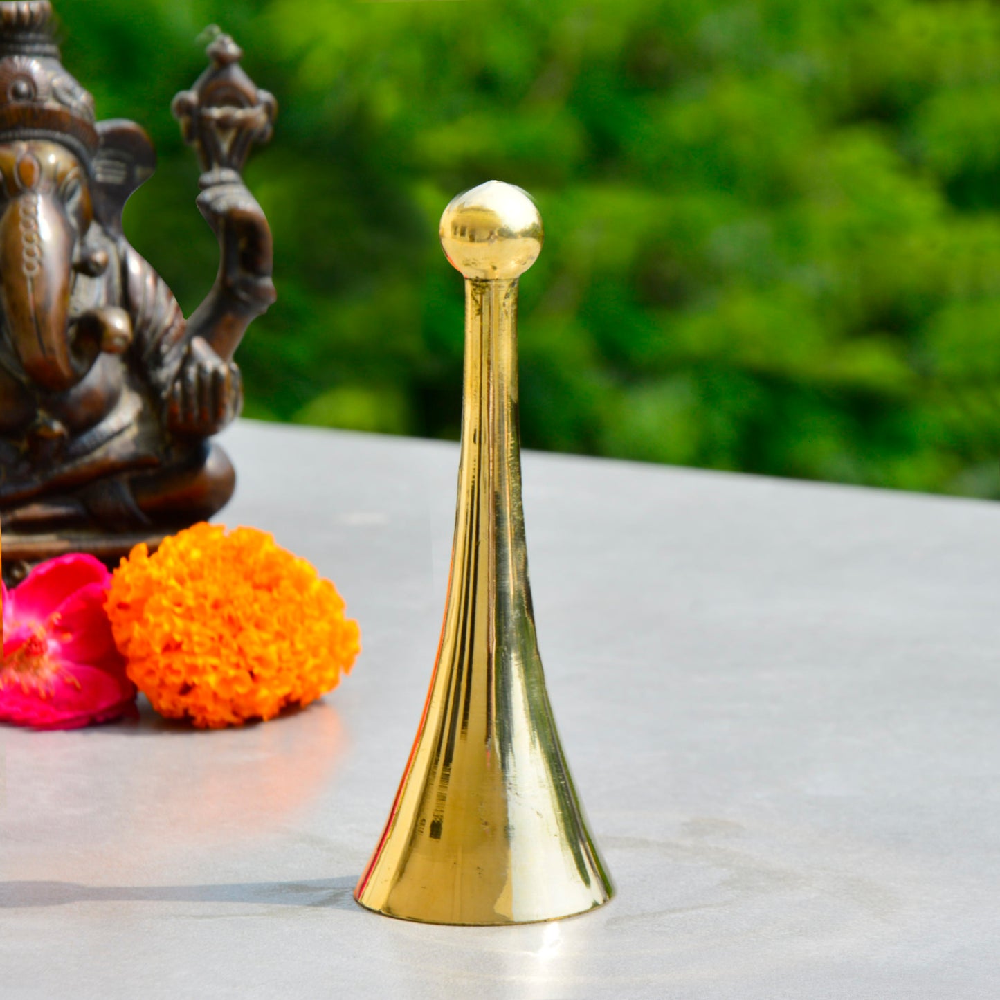 Brass Pooja Bell with Handle (Diameter - 4 cm, Height - 13 cm,190 gm)