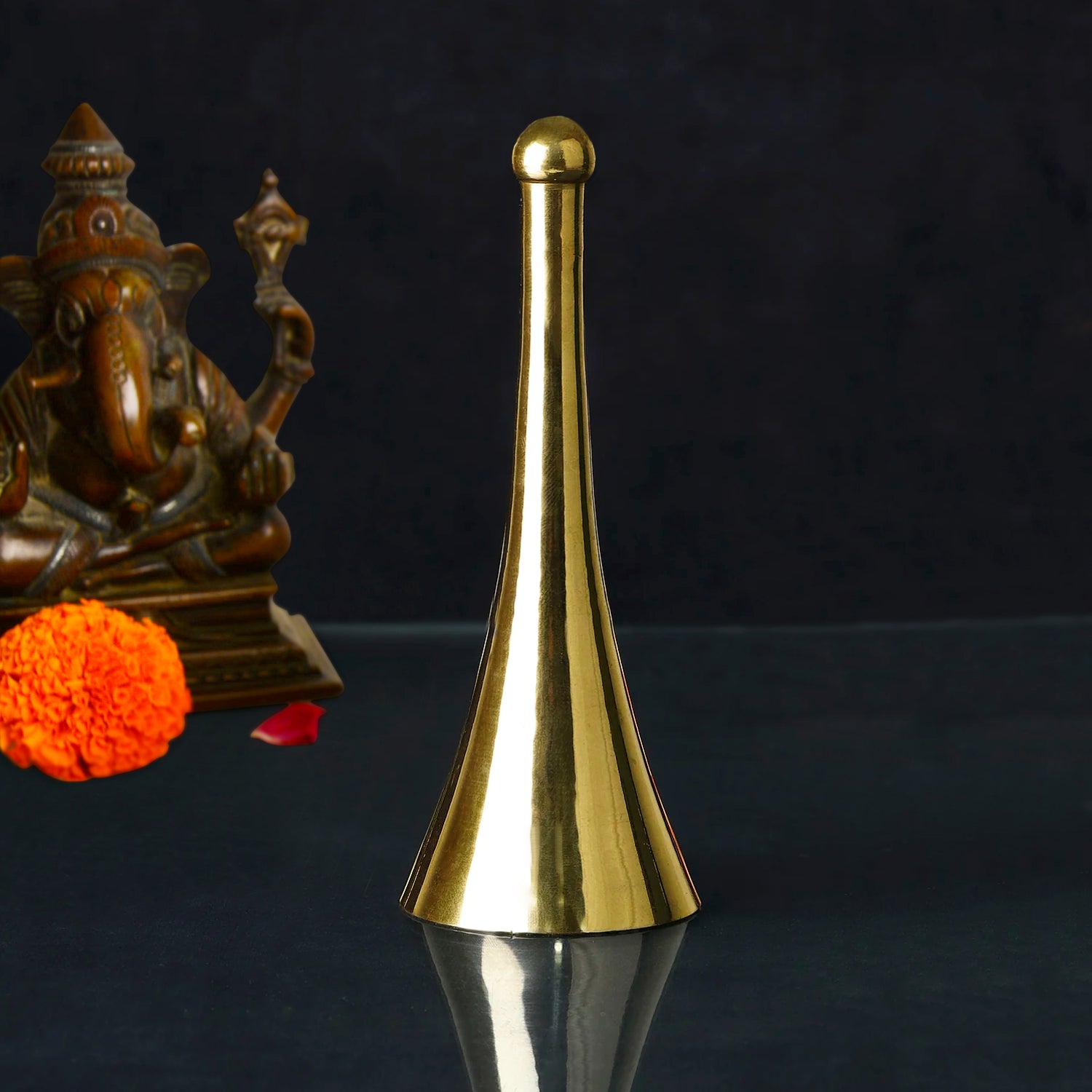 Brass Pooja Bell with Handle (Diameter - 4 cm, Height - 13 cm,190 gm) - View 3
