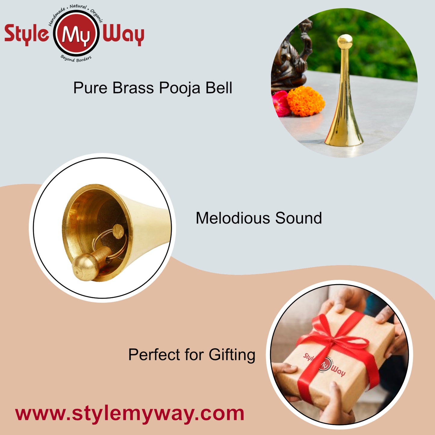 Brass Pooja Bell with Handle (Diameter - 4 cm, Height - 13 cm,190 gm) - View 6