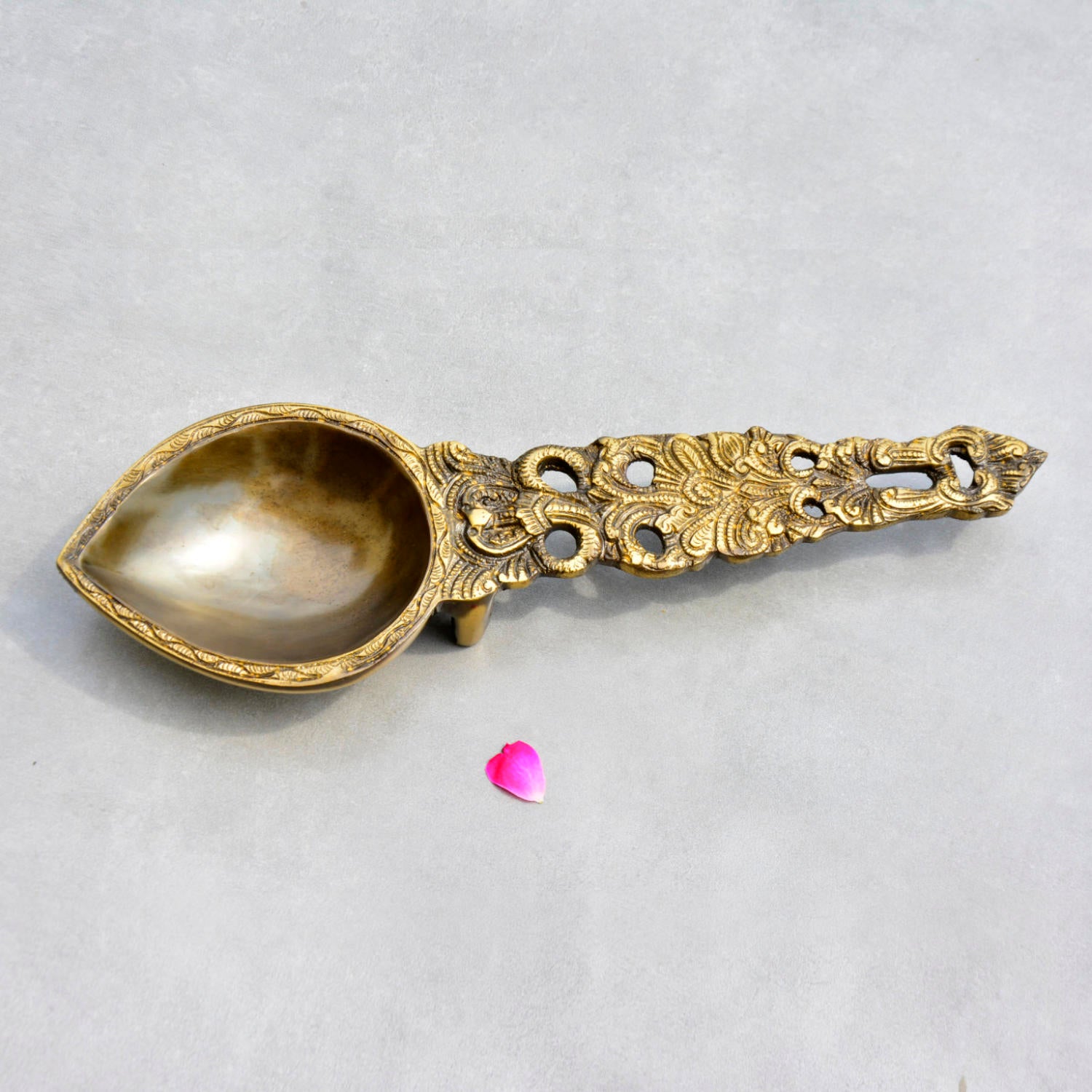 Handcrafted Brass Pooja Spoon with Divine Snake Design (13 inches, 830 gm)
