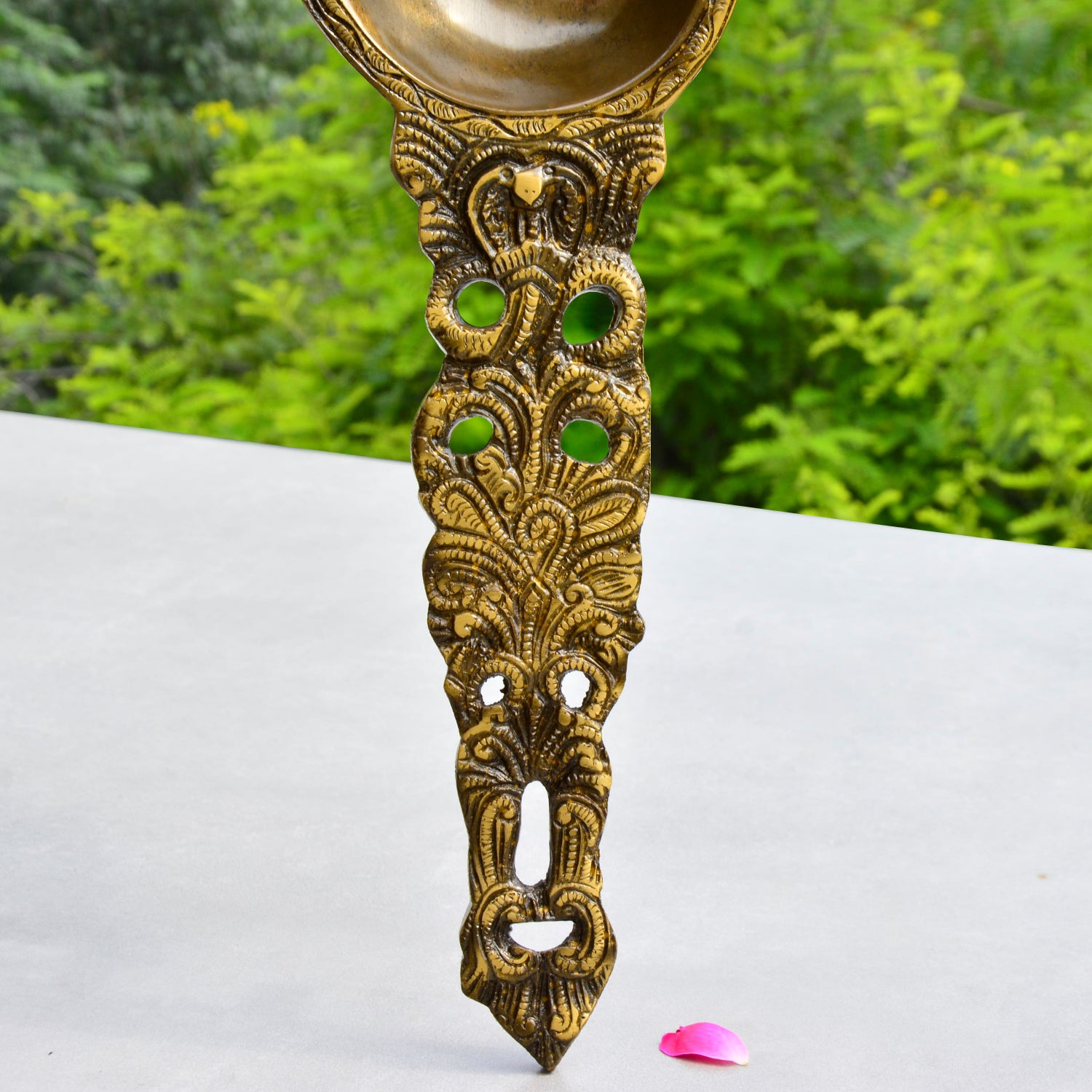 Handcrafted Brass Pooja Spoon with Divine Snake Design (13 inches, 830 gm) - View 4