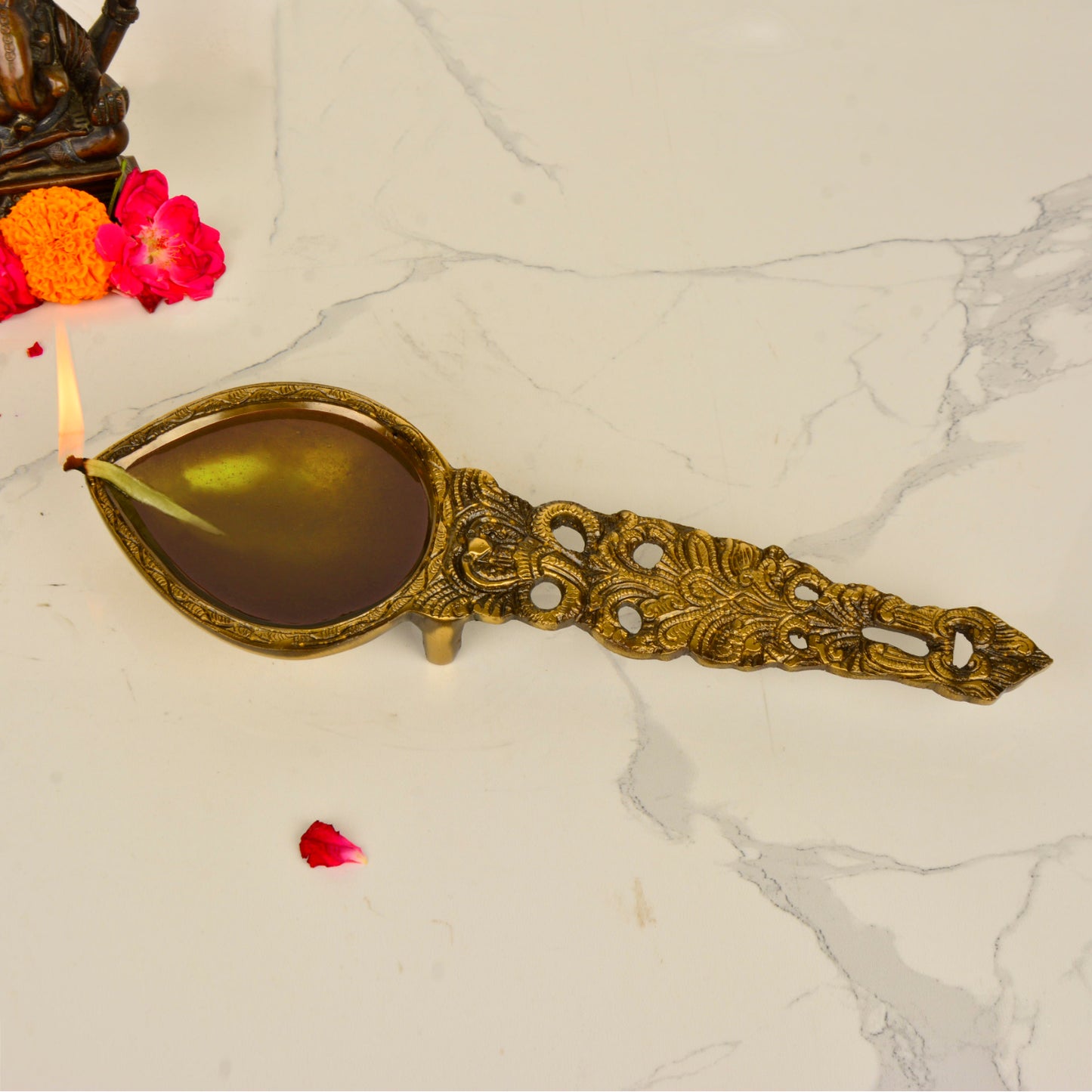 Handcrafted Brass Pooja Spoon with Divine Snake Design (13 inches, 830 gm) - View 6