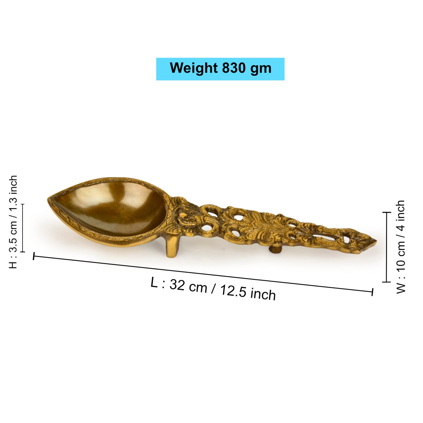 Handcrafted Brass Pooja Spoon with Divine Snake Design (13 inches, 830 gm) - View 2