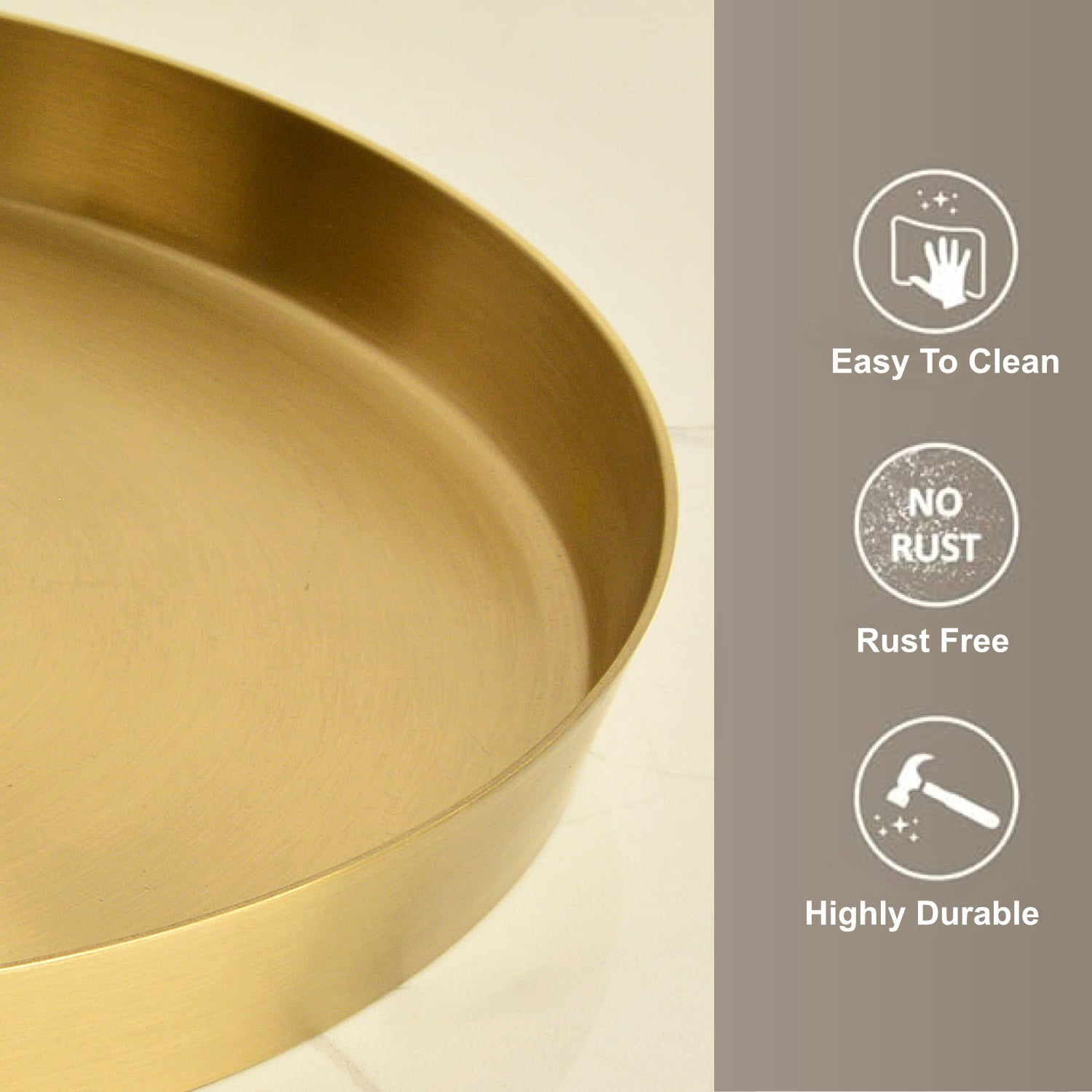 Premium Brass Heavy Dinner Plate (11.5 inches, 1000 gm, Matte Finish, Golden Color) - View 3