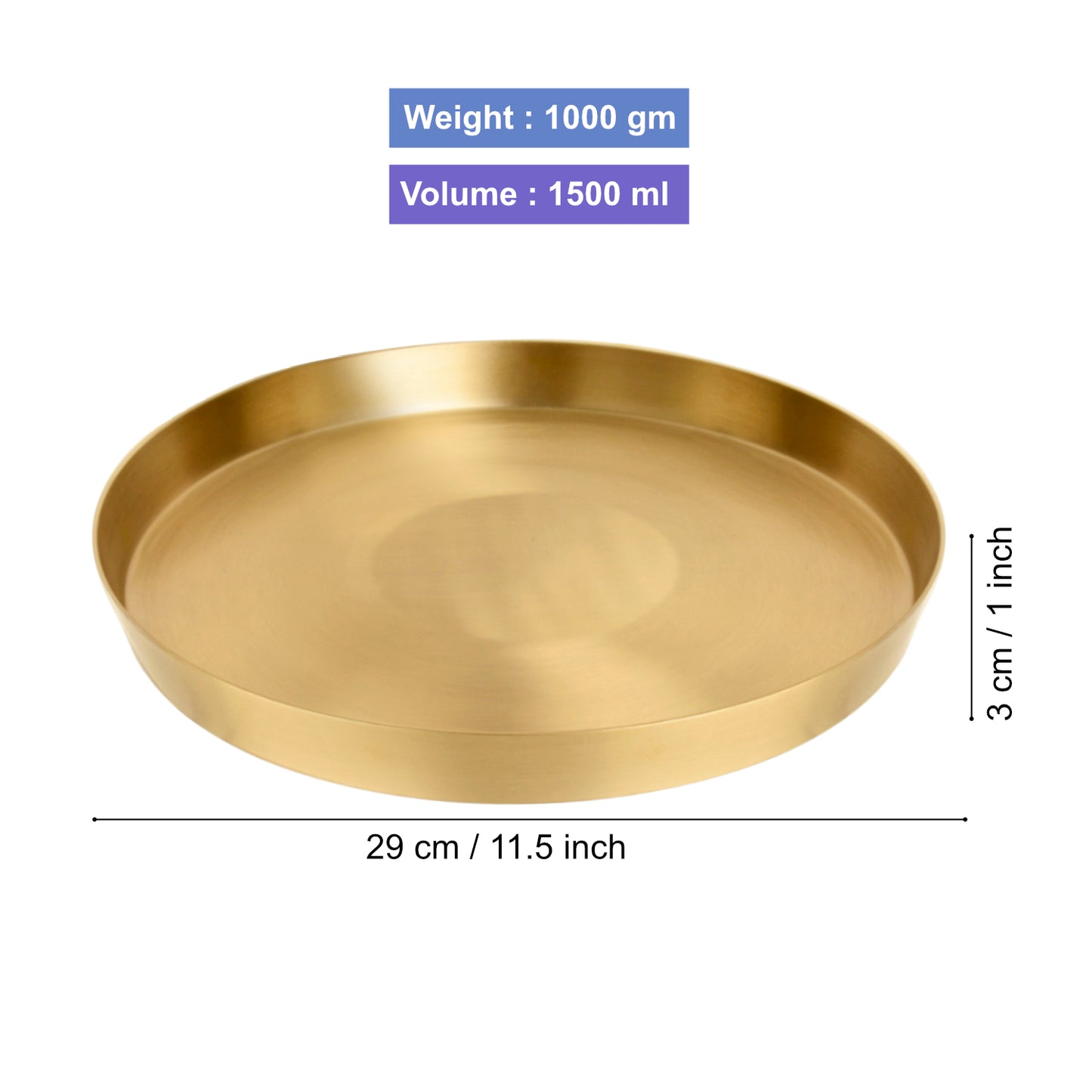 Premium Brass Heavy Dinner Plate (11.5 inches, 1000 gm, Matte Finish, Golden Color) - View 2