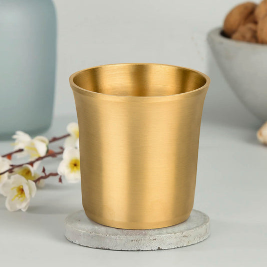 Premium Pure Brass Heavy Glass for Drinking Water (250 ml, 160 gm, Matte Finish, Golden Color)