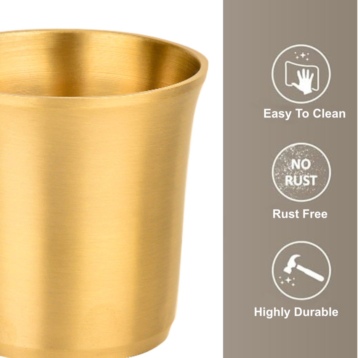 Premium Pure Brass Heavy Glass for Drinking Water (250 ml, 160 gm, Matte Finish, Golden Color) - View 3