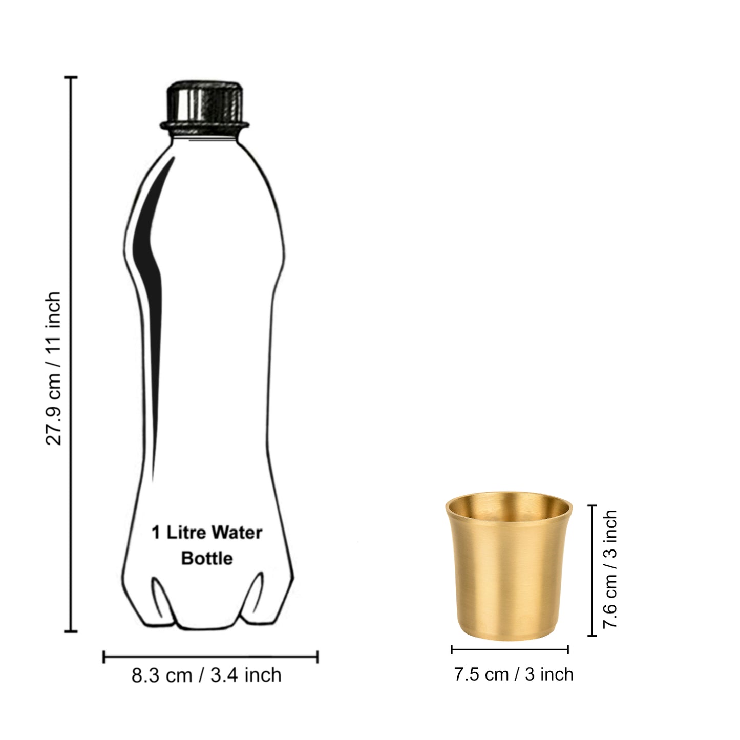 Premium Pure Brass Heavy Glass for Drinking Water (250 ml, 160 gm, Matte Finish, Golden Color) - View 5