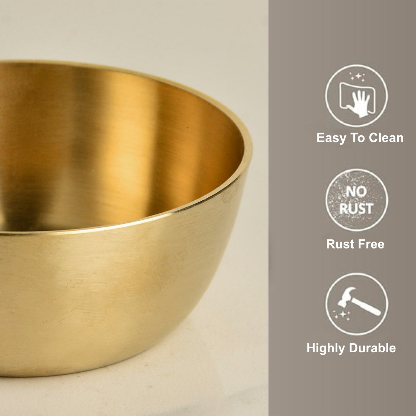Premium Pure Brass Heavy Bowl for Eating ( Diameter - 3.5 inches, 150 ml, 110 gm, Matte Finish, Golden Color) - View 3