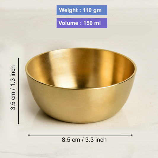 Premium Pure Brass Heavy Bowl for Eating ( Diameter - 3.5 inches, 150 ml, 110 gm, Matte Finish, Golden Color) - View 2