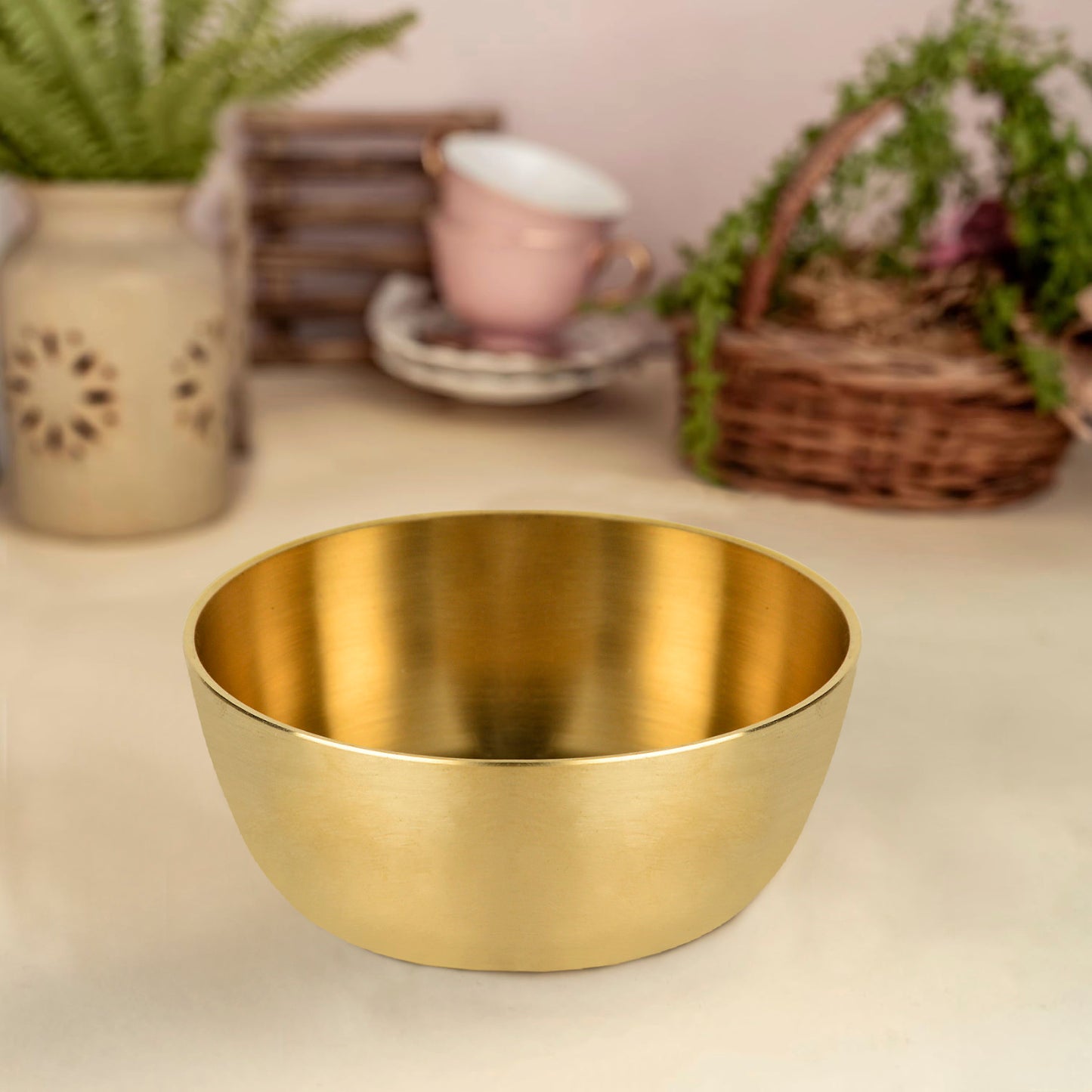 Premium Pure Brass Heavy Bowl for Eating ( Diameter - 3.5 inches, 150 ml, 110 gm, Matte Finish, Golden Color) - View 4