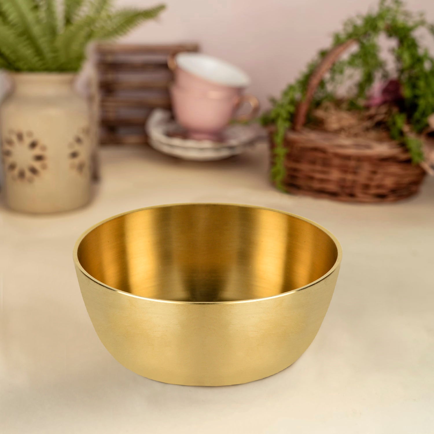 Premium Pure Brass Heavy Bowl for Eating ( Diameter - 3.5 inches, 150 ml, 110 gm, Matte Finish, Golden Color) - View 4