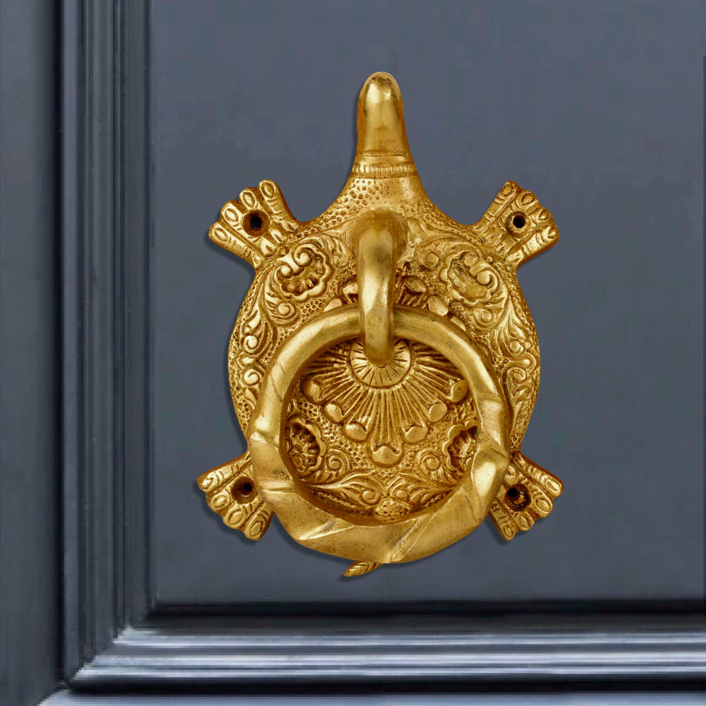 Premium Heavy Brass Gold Toned Tortoise Ring Main Door Knocker (L x B x H - 14 x 9 x 9 cm, Weight – 520 gm)