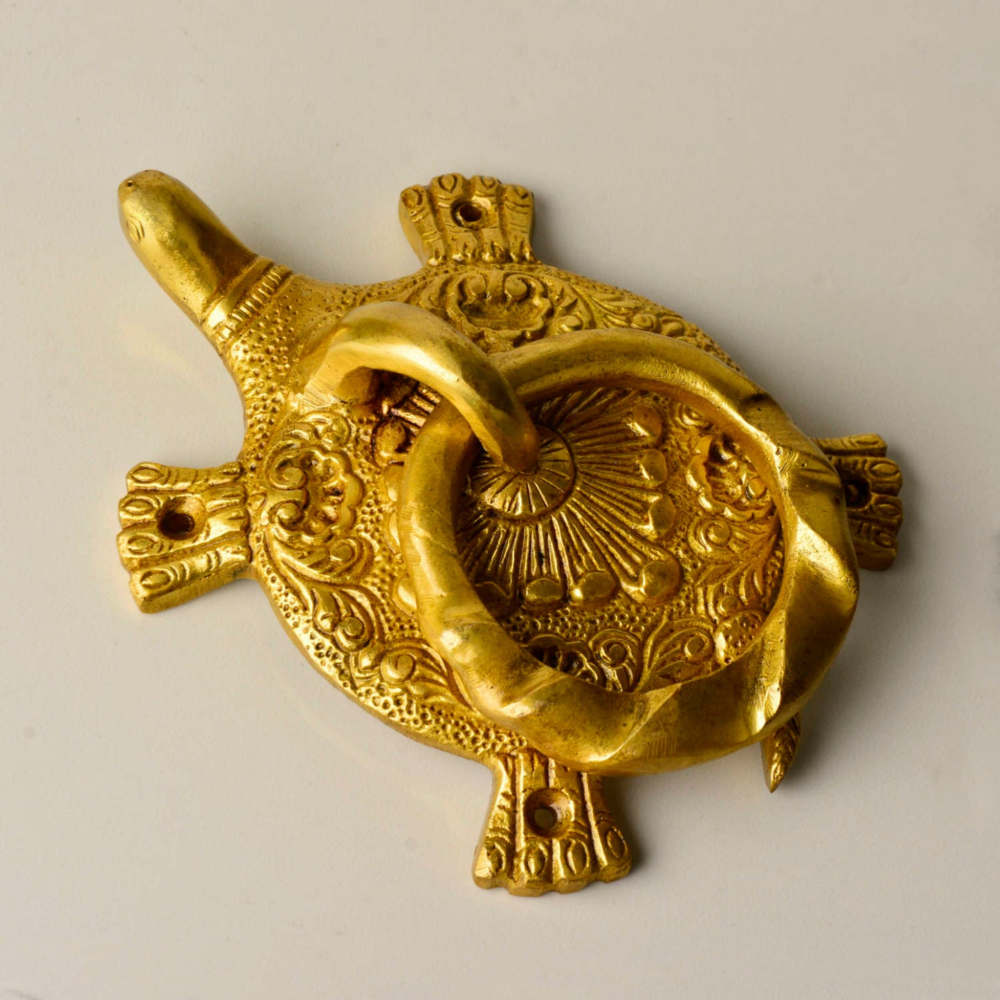 Premium Heavy Brass Gold Toned Tortoise Ring Main Door Knocker (L x B x H - 14 x 9 x 9 cm, Weight – 520 gm) - View 3