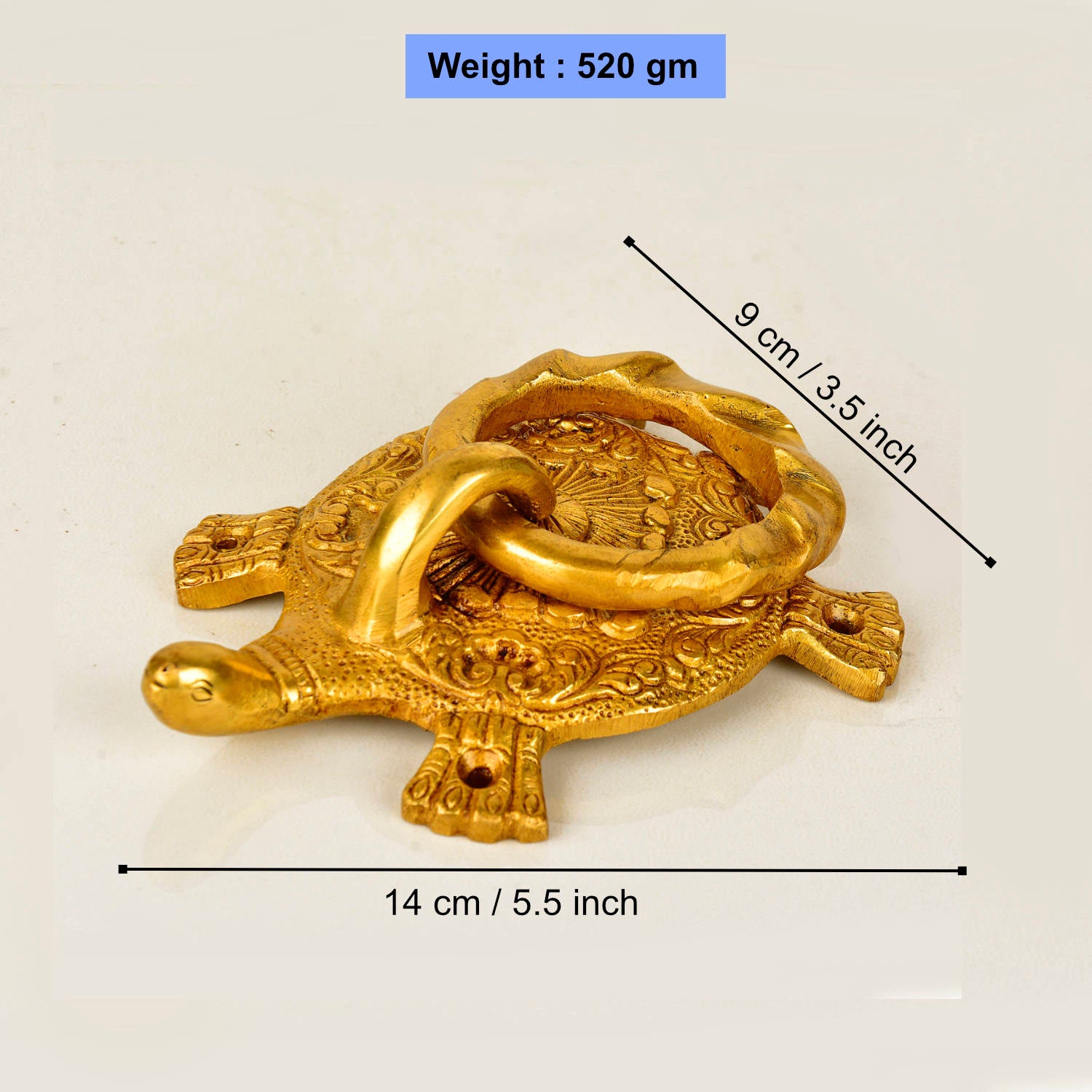 Premium Heavy Brass Gold Toned Tortoise Ring Main Door Knocker (L x B x H - 14 x 9 x 9 cm, Weight – 520 gm) - View 4