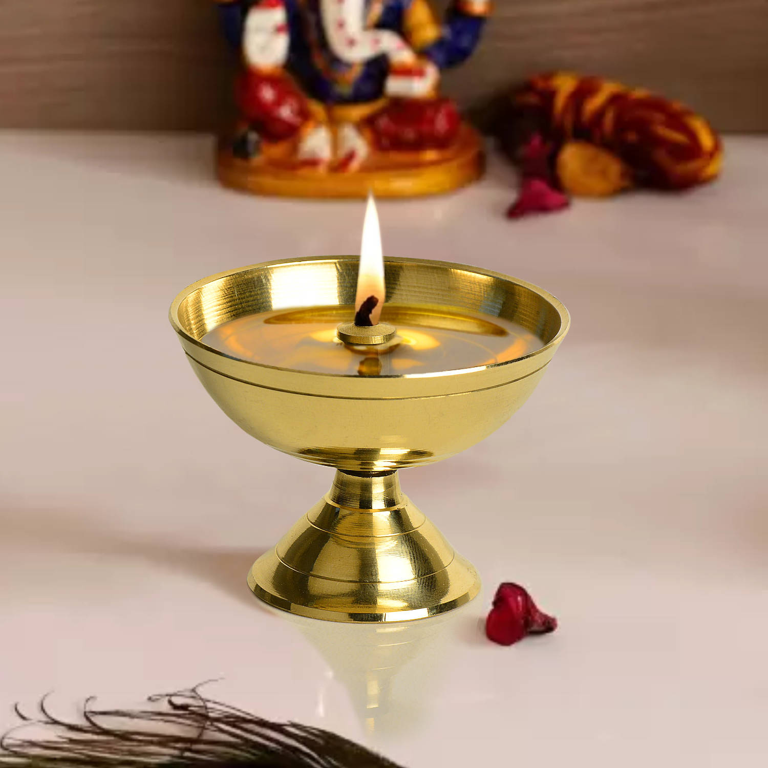 Handcrafted Pure Brass Akhand Pooja Jyoti Diya (Diameter - 6.5 cm, Height - 5 cm, 57 gm)