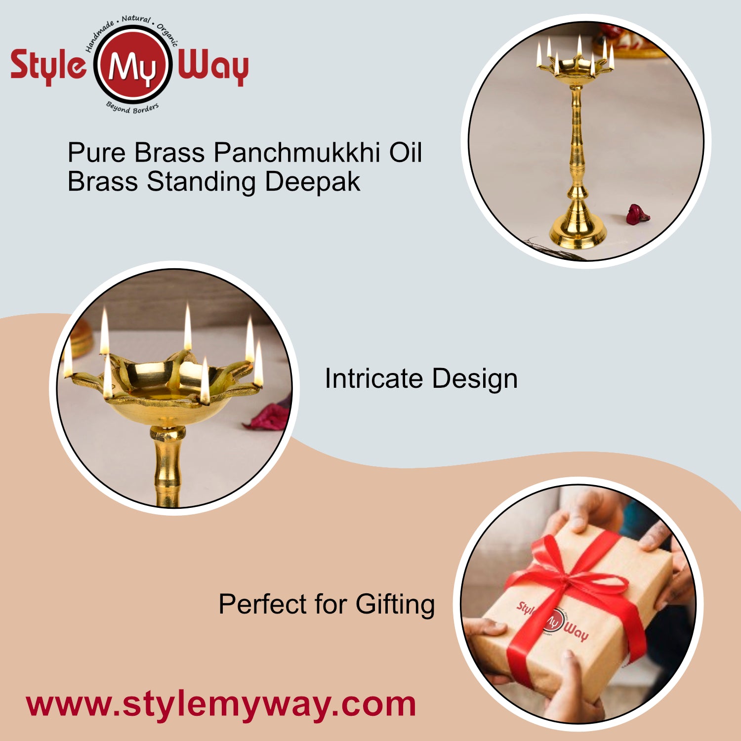 Premium Brass Panchmukhi Standing Diya (Height – 11 Inches, 680 gm) - View 7