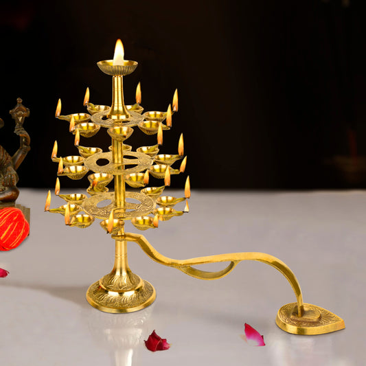 Handcrafted Pure Brass Ganga Aarti Pooja Diya with Handle 4 Tier 22 Wicks (Height - 30 cm, 1200 gm)