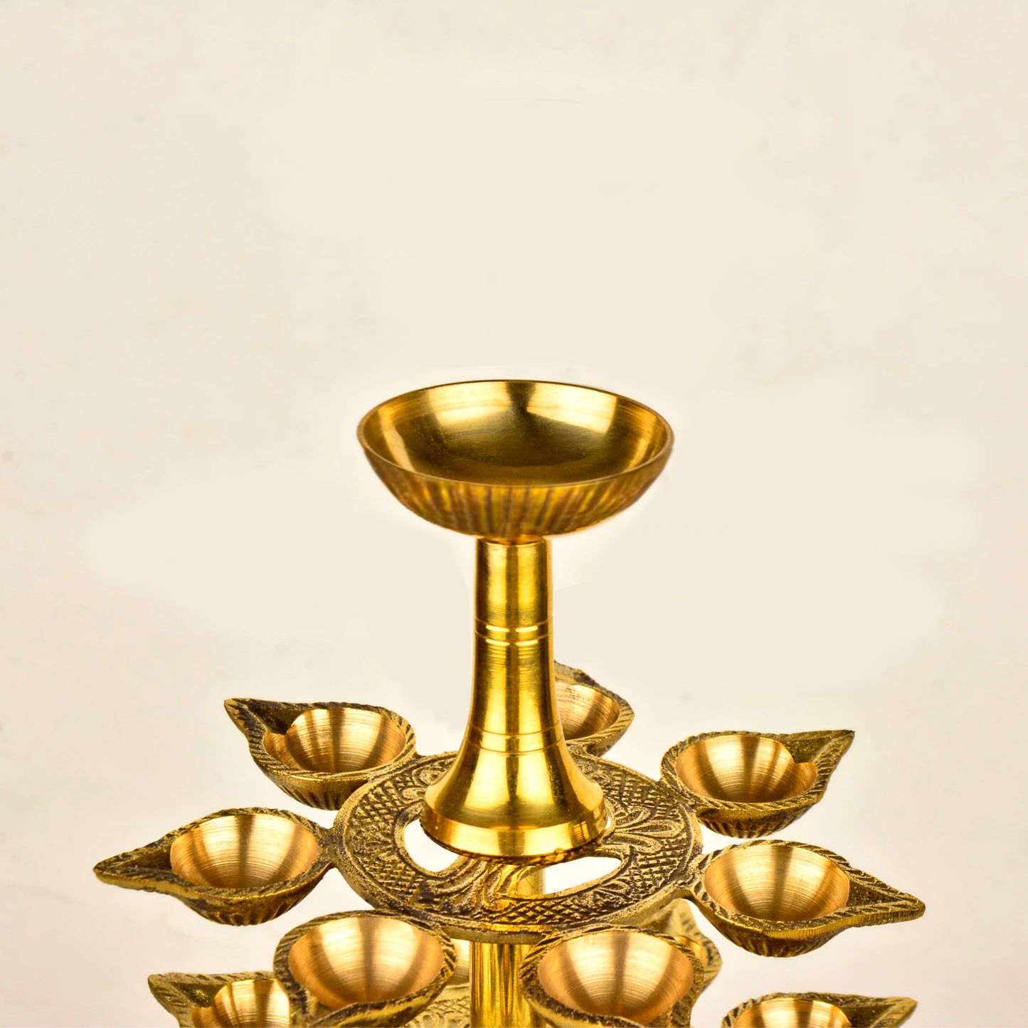 Handcrafted Pure Brass Ganga Aarti Pooja Diya with Handle 4 Tier 22 Wicks (Height - 30 cm, 1200 gm) - View 5
