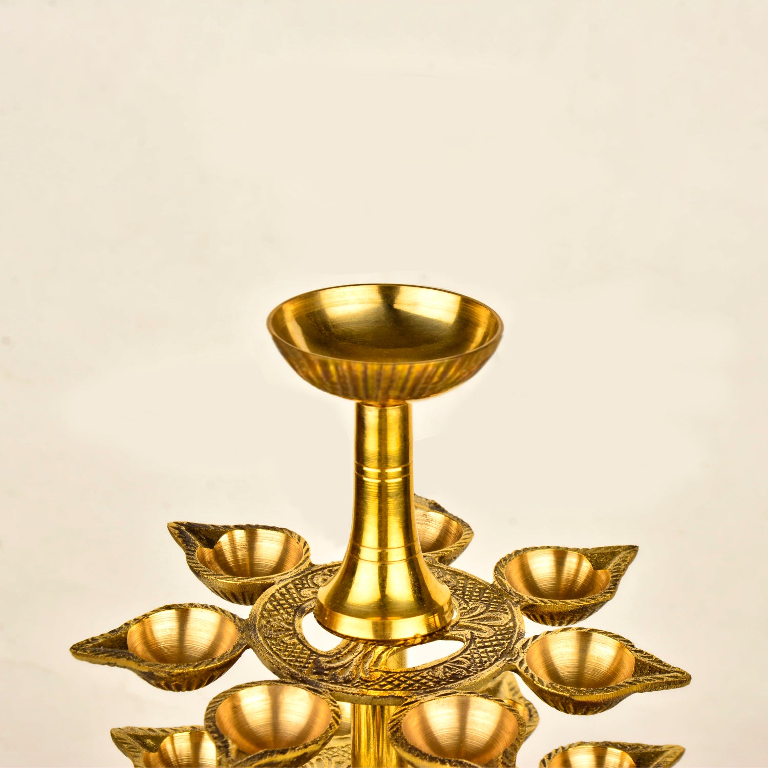 Handcrafted Pure Brass Ganga Aarti Pooja Diya with Handle 4 Tier 22 Wicks (Height - 30 cm, 1200 gm) - View 5