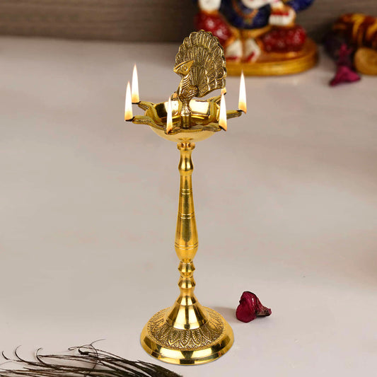 Premium Brass Dancing Peacock Standing Diya (Height – 13.2 Inches, 512 gm)