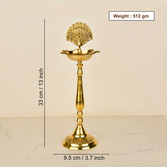Premium Brass Dancing Peacock Standing Diya (Height – 13.2 Inches, 512 gm) - View 2
