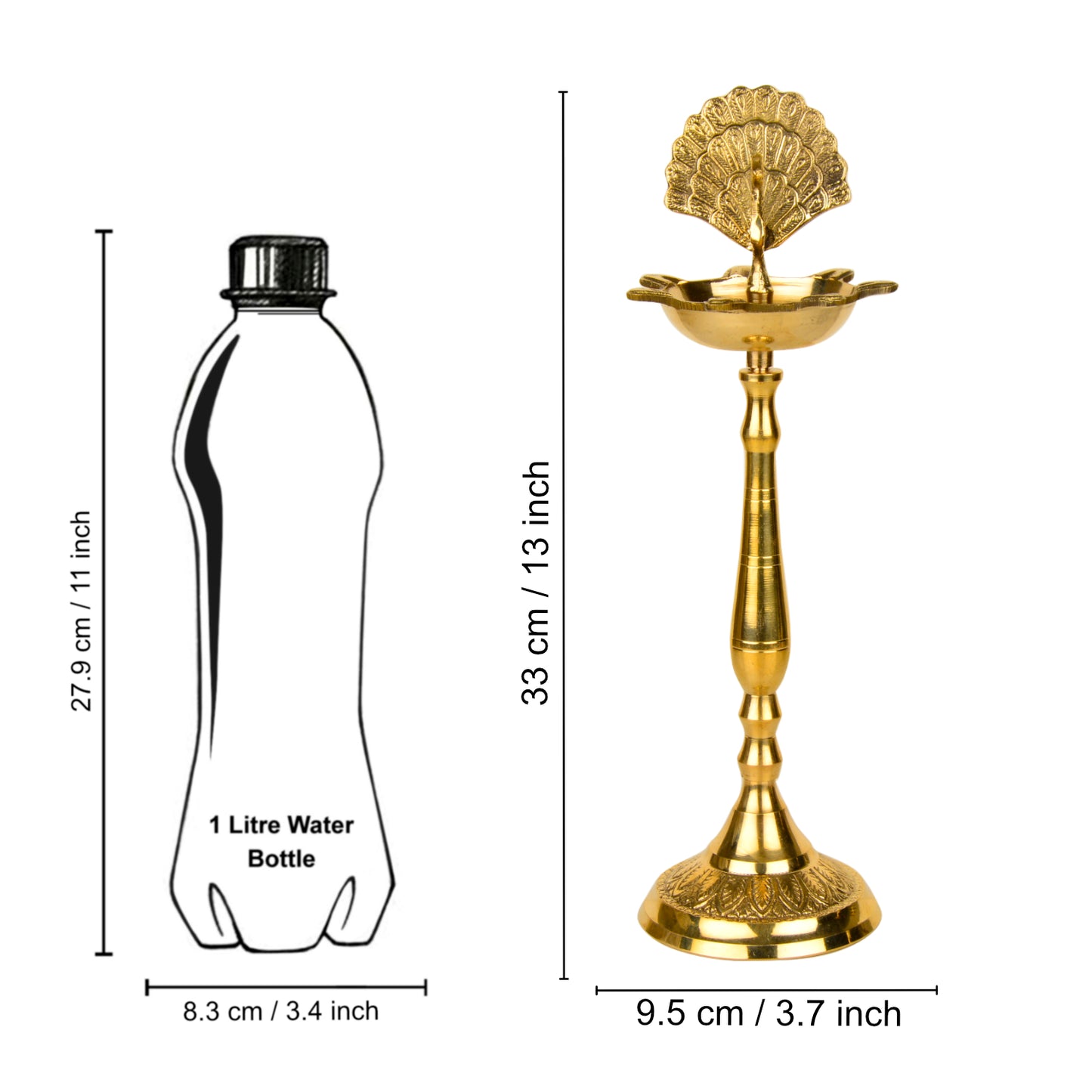 Premium Brass Dancing Peacock Standing Diya (Height – 13.2 Inches, 512 gm) - View 6