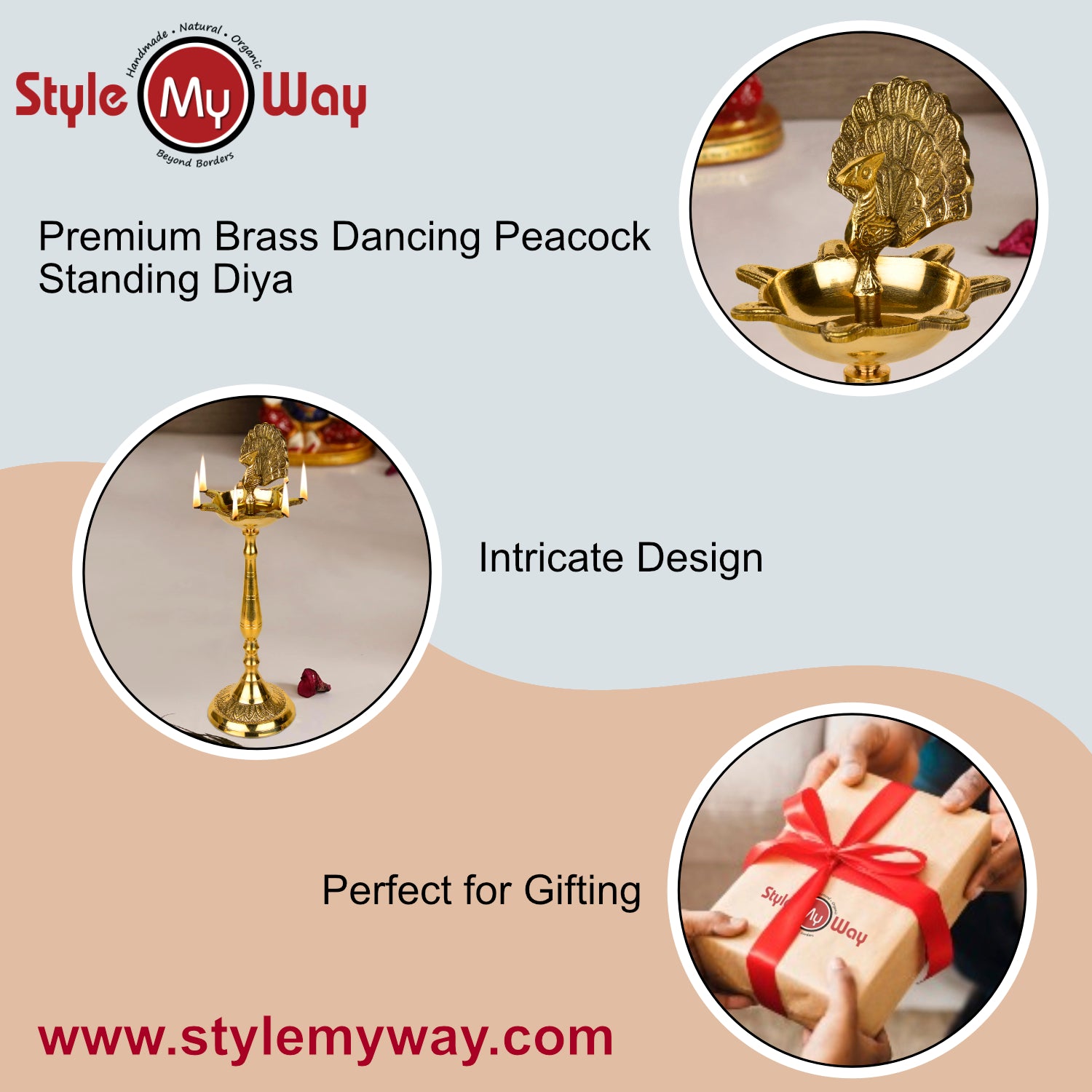 Premium Brass Dancing Peacock Standing Diya (Height – 13.2 Inches, 512 gm) - View 7