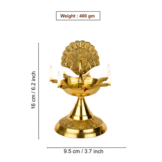Premium Brass Dancing Peacock Panchmukhi Pooja Aarti Diya (L x B x H - 9.5 x 9.5 x 16 cm, 400 gm) - View 2