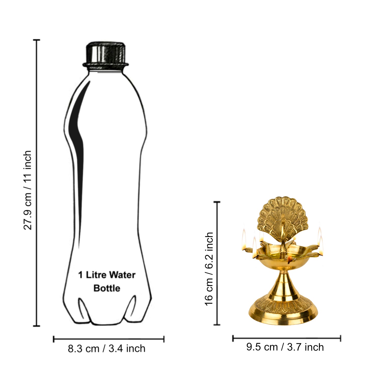Premium Brass Dancing Peacock Panchmukhi Pooja Aarti Diya (L x B x H - 9.5 x 9.5 x 16 cm, 400 gm) - View 6