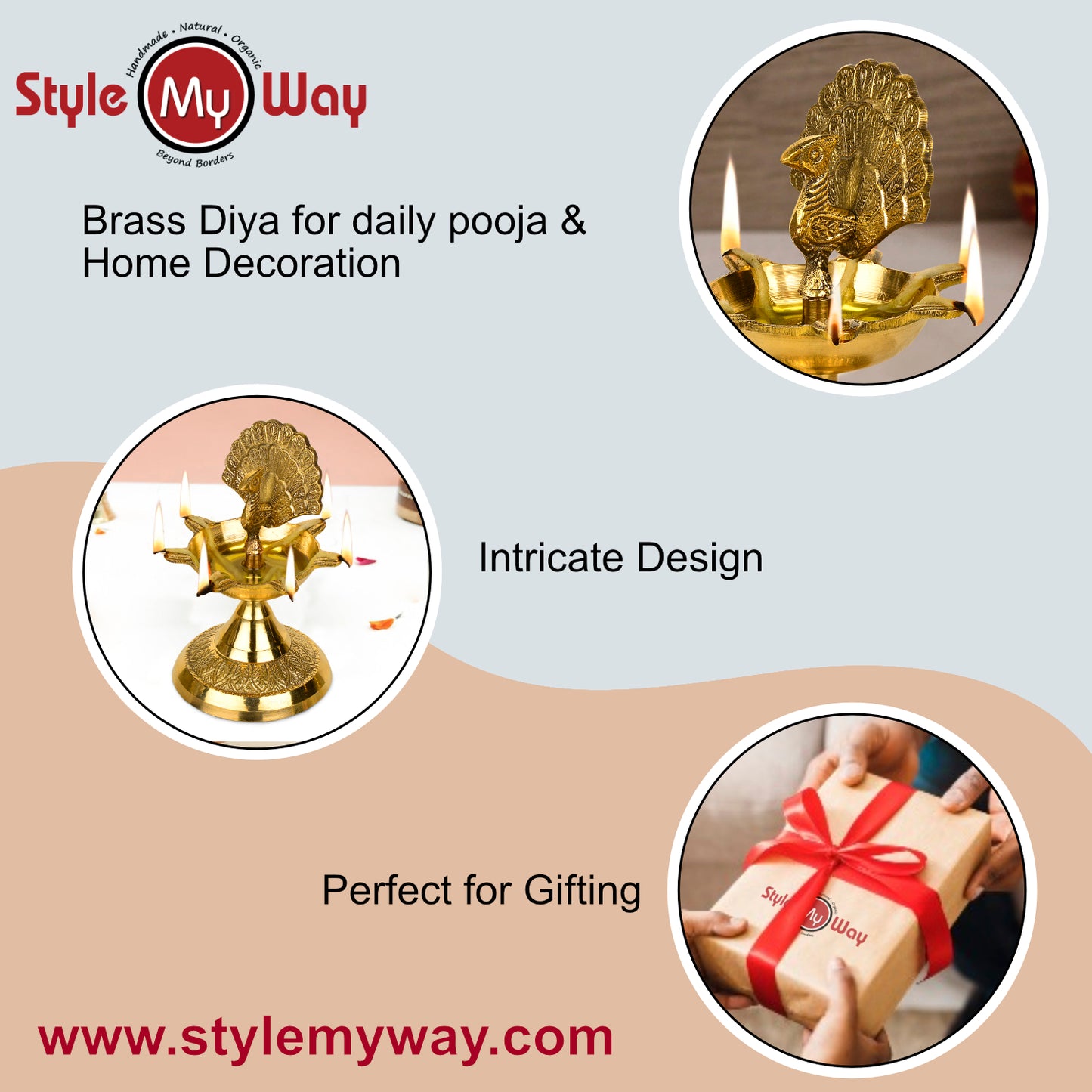 Premium Brass Dancing Peacock Panchmukhi Pooja Aarti Diya (L x B x H - 9.5 x 9.5 x 16 cm, 400 gm) - View 7