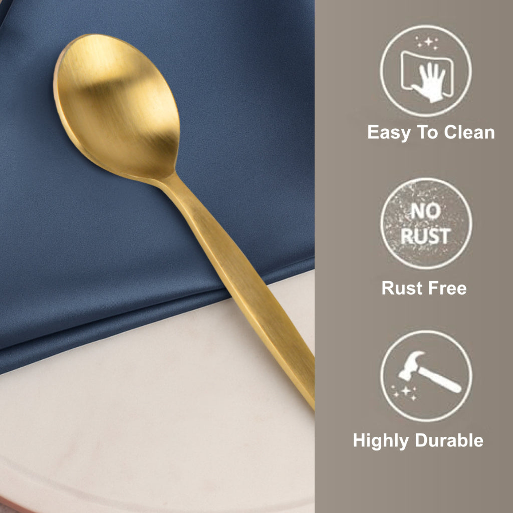 Premium Pure Brass Matte Finish Spoon for Eating ( Length - 6.2 inches, 40 gm, Golden Color) - View 4