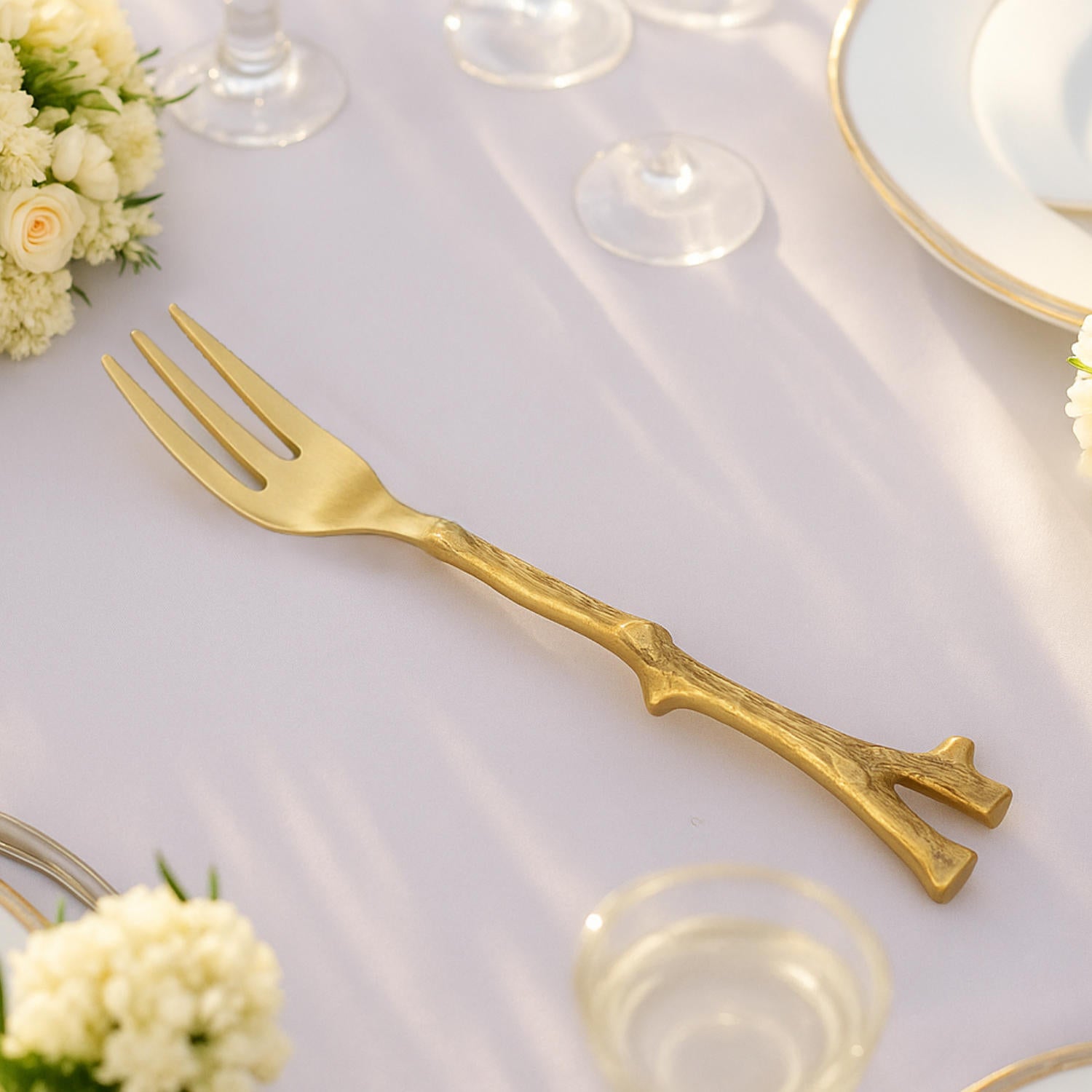 Premium Pure Brass Matte Finish Branch Style Fork for Eating ( Length - 7.2 inches, 50 gm, Golden Color) - View 3