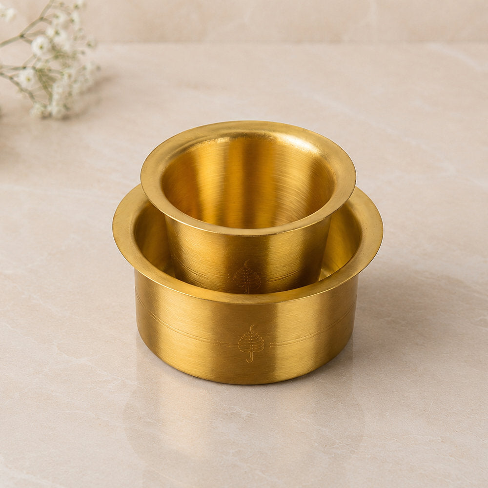 Traditional Brass Coffee Dabara (Davara) Set (Set of 1, 150 ml Cup and 200 ml Dabara 120 gm)
