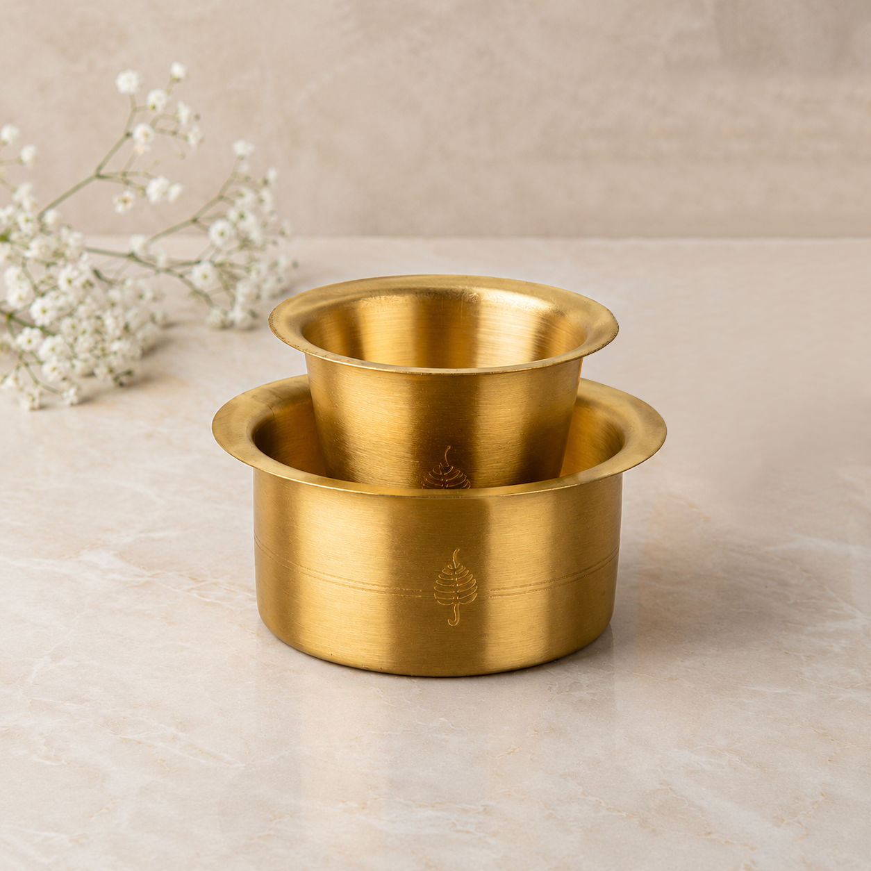 Traditional Brass Coffee Dabara (Davara) Set (Set of 1, 150 ml Cup and 200 ml Dabara 120 gm)