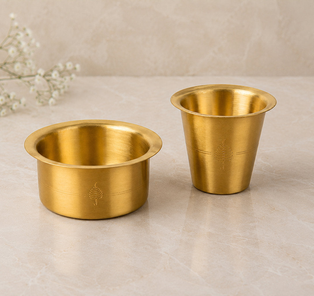 Traditional Brass Coffee Dabara (Davara) Set (Set of 1, 150 ml Cup and 200 ml Dabara 120 gm)