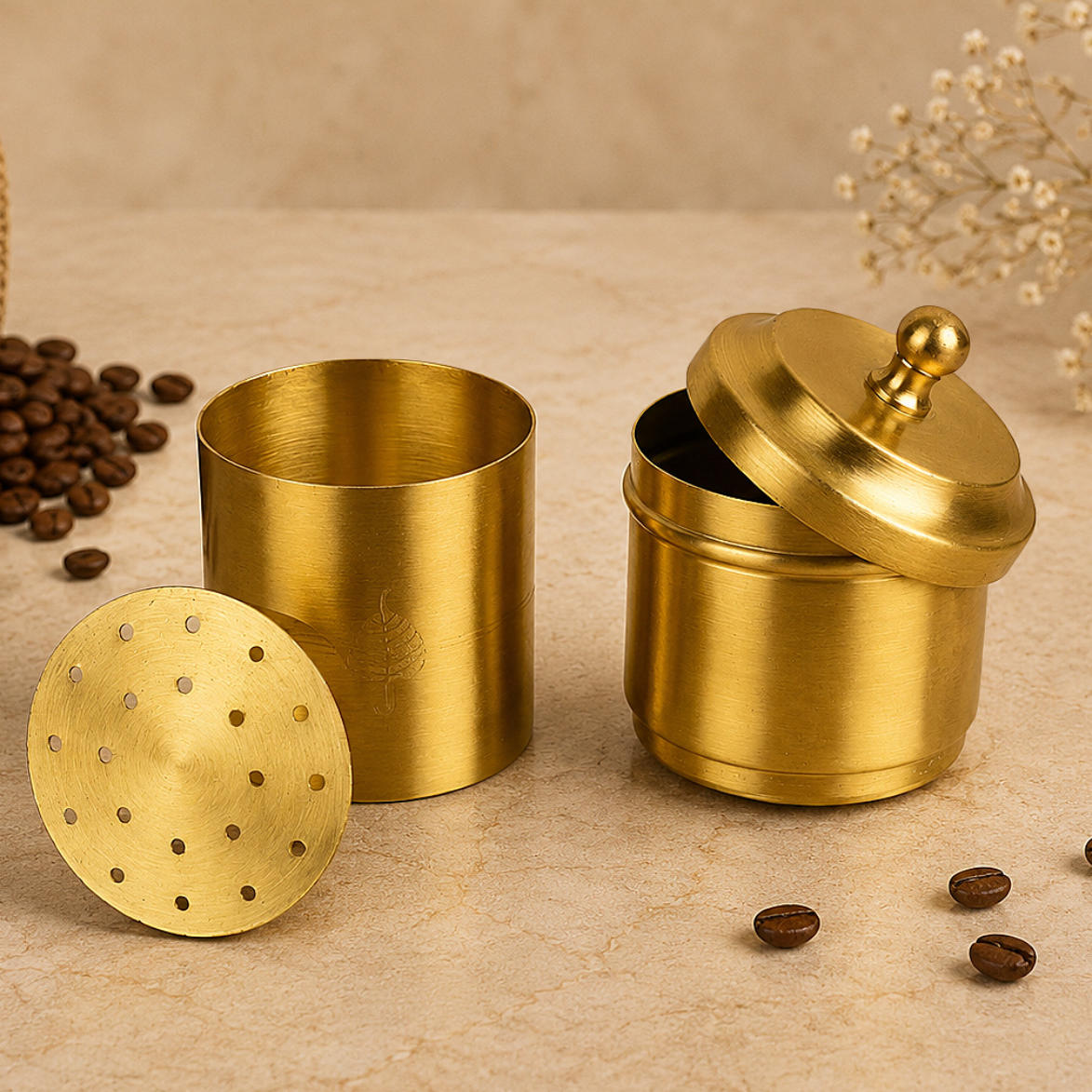 Pure Brass Coffee Filter with Lid | 200 ml | 240 gm | South Indian Degree Kaapi Maker