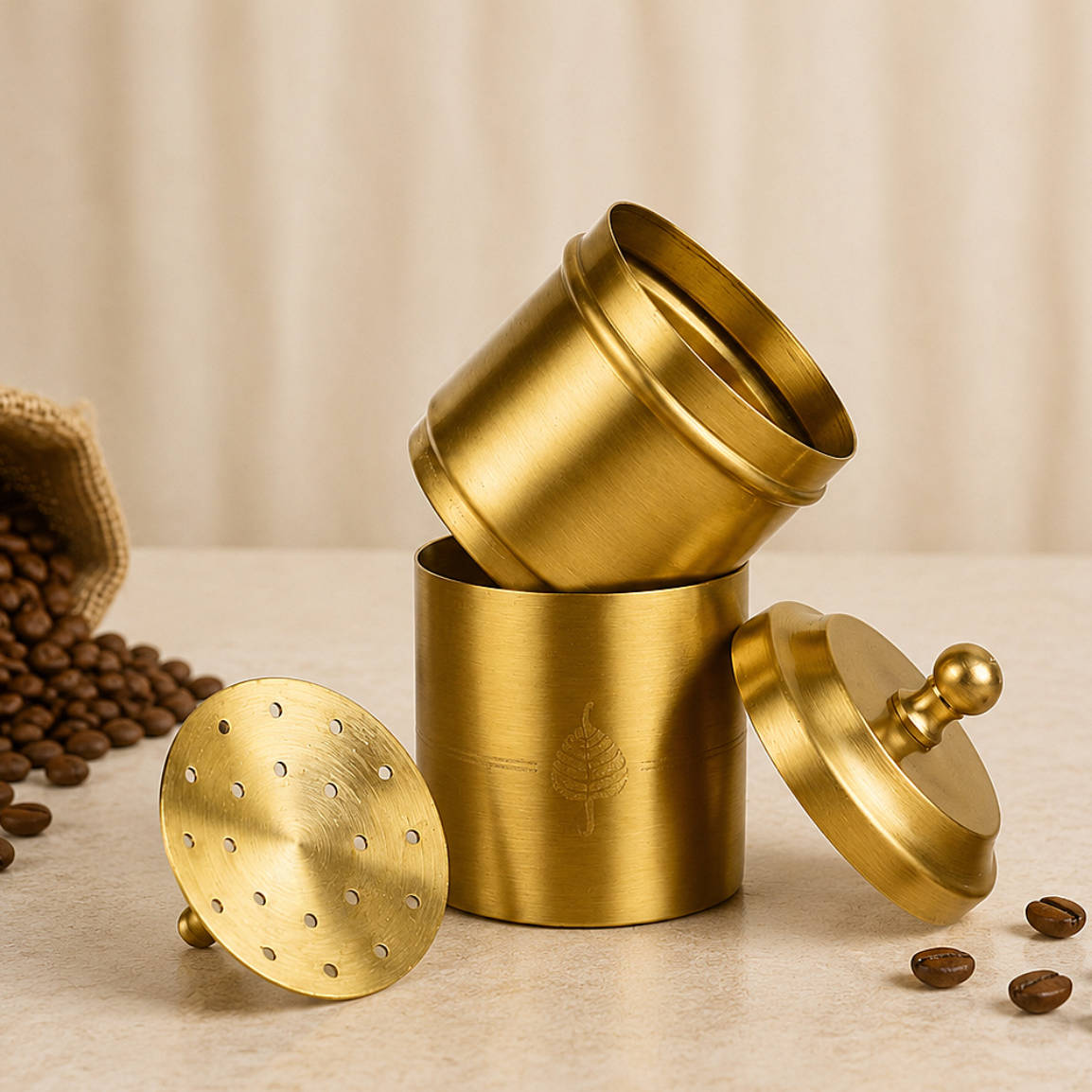 Pure Brass Coffee Filter with Lid | 200 ml | 240 gm | South Indian Degree Kaapi Maker