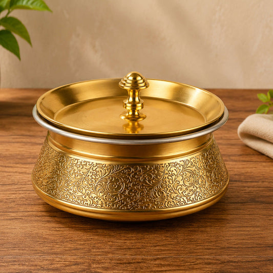 Handcrafted Brass Serving Handi with Lid (1000 ml, 500 gm)